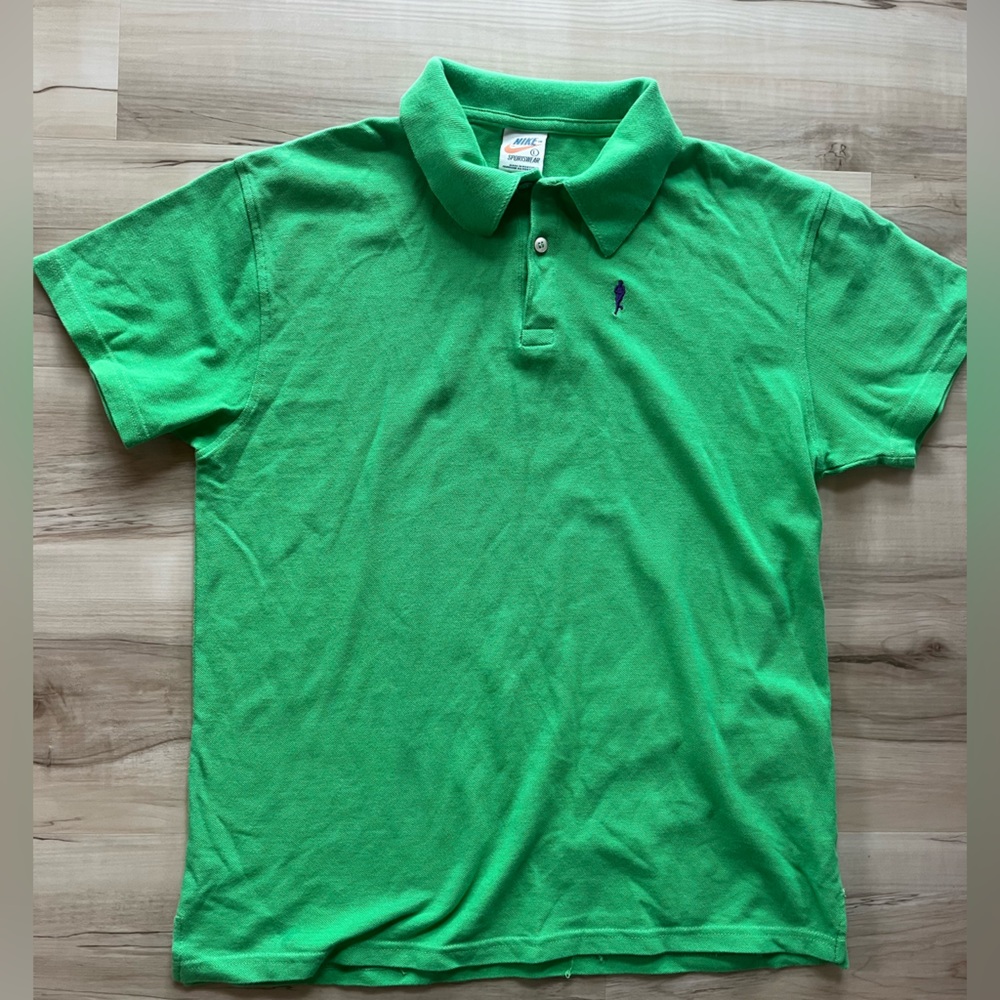 Nike Sport Polo Shirt Mens L Green Embroidered Run Logo Limited Issue